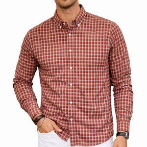 Men's J Crew Red Plaid Long Sleeve Button Down Slim Fit Shirt - Medium